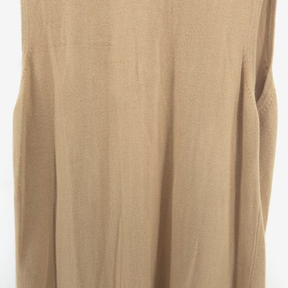 Vintage CXT 70s BohoTan Beaded Neckline OpenFront Duster Sleeveless Split Hem XL - Picture 10 of 11